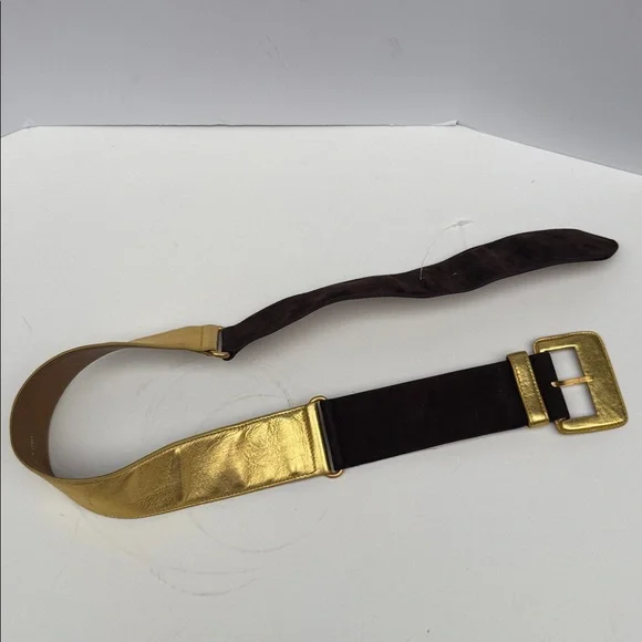 Valentino Garavani brown suede and gold leather belt Valentino Garavani - VLogo Brown Suede & Leather Logo  main image 2